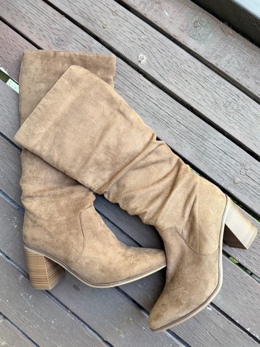 Target Tan Suede-Look Slouch Block Heel Knee Boots